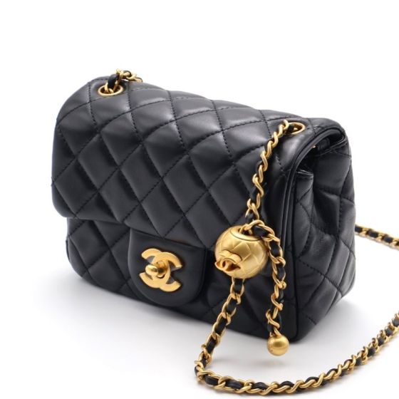 CHANEL Classic Flap Bag, Square Fat Bag 17 - Gold Ball Black Gold